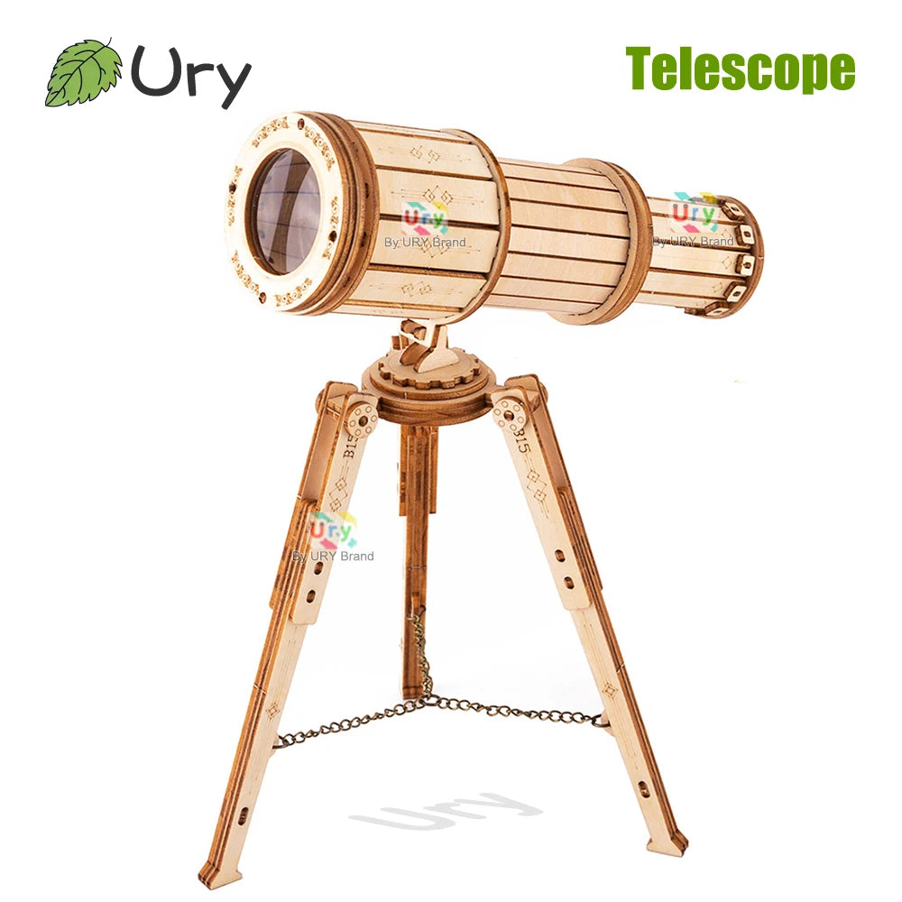 Ury 3D Wooden Puzzle Astronomical Telescope Model Mechanical Gear Kit Science Toy Hand Assembly Decoration Gift for Kid Adult