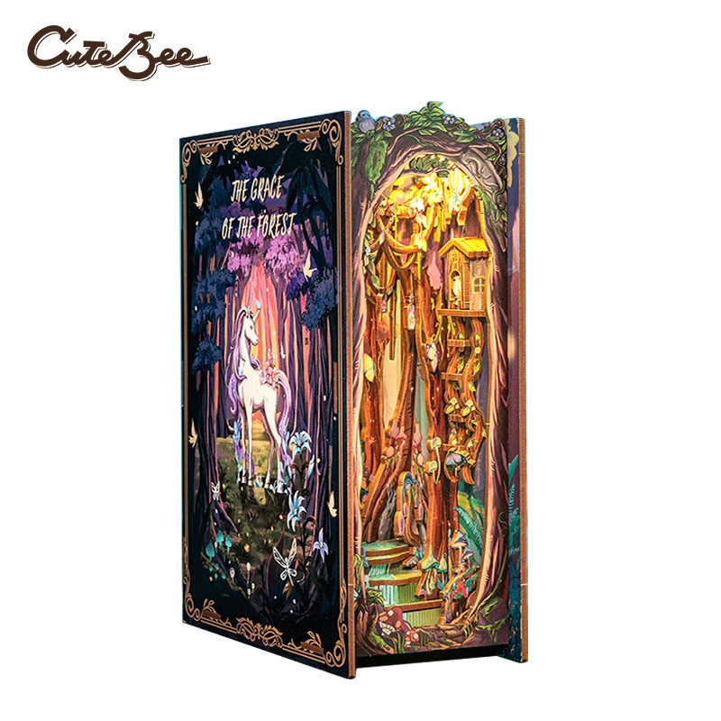 CUTEBEE DIY Book Nook Kit Miniature Doll House With LED Light 3D Puzzle Model Building Wooden Booknook Toy Adults Birthday Gifts