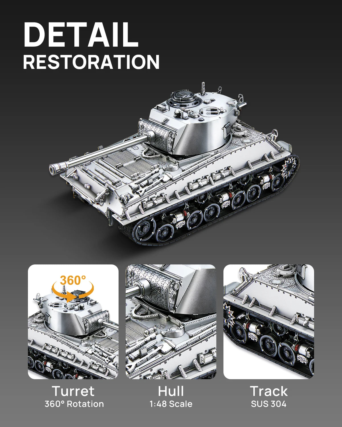 Piececool 3D Metal Puzzles M4 Sherman Medium Tank 3D Metal Model Kits for Adult Jigsaw DIY Set for Christmas Gifts