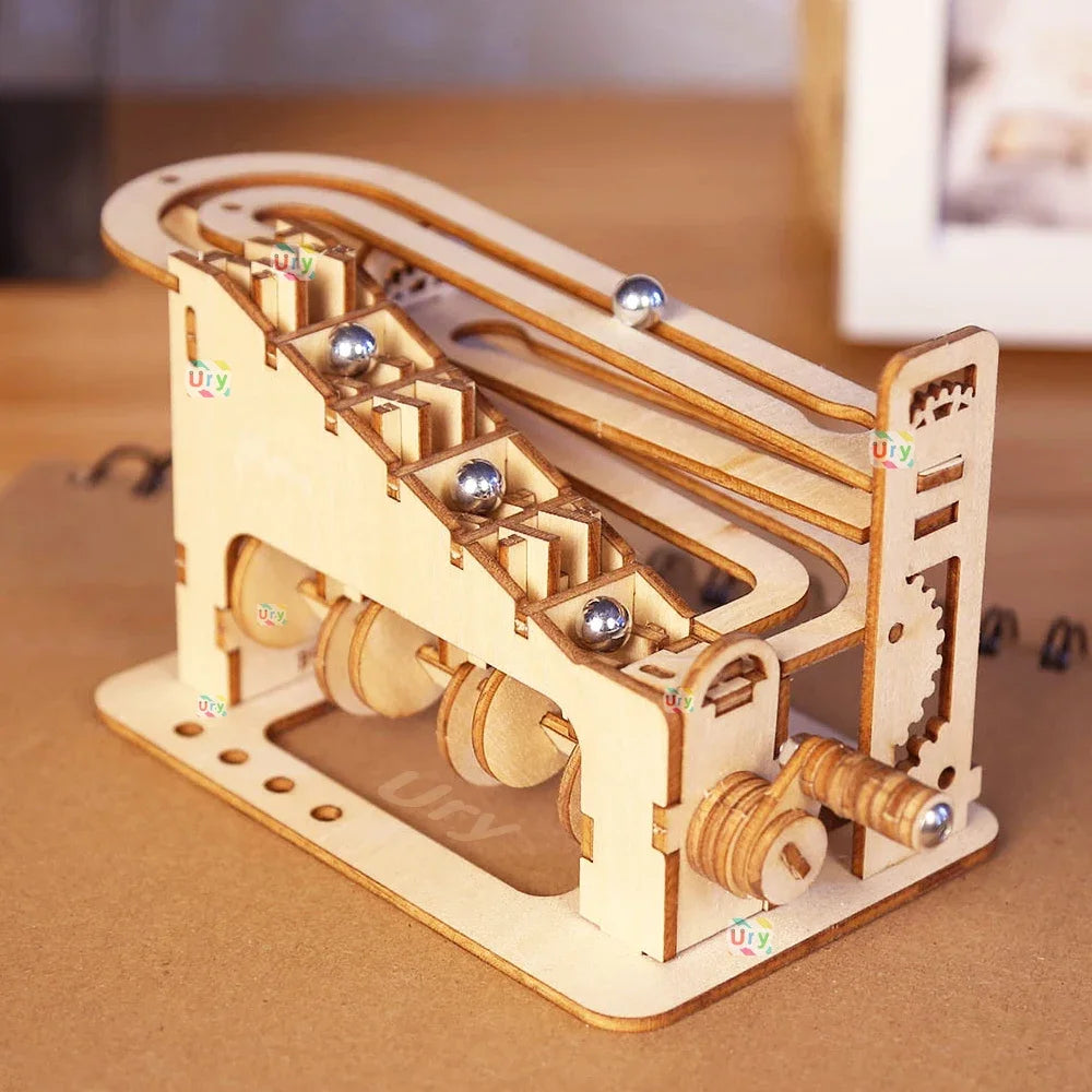 Ury 3D Wooden Puzzle Mini Marble Run Set DIY Mechanical Track Manual Model Building Block Kits Assembly Toy Gift for Teens Adult