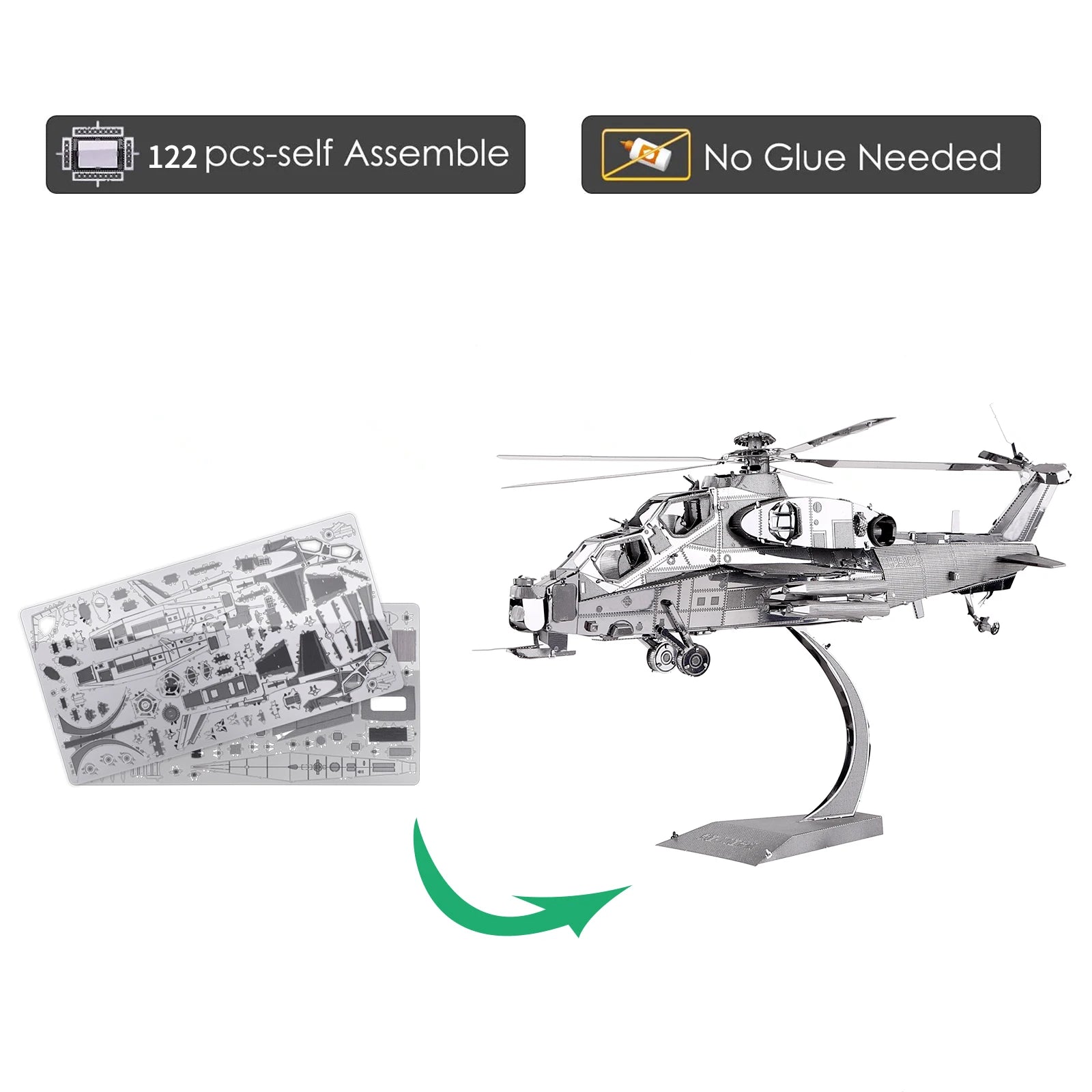 Piececool 3D Metal Puzzles WUZHI-10 Helicopter Model Kits DIY Jigsaw for Teen Brain Teaser Toys for Adult