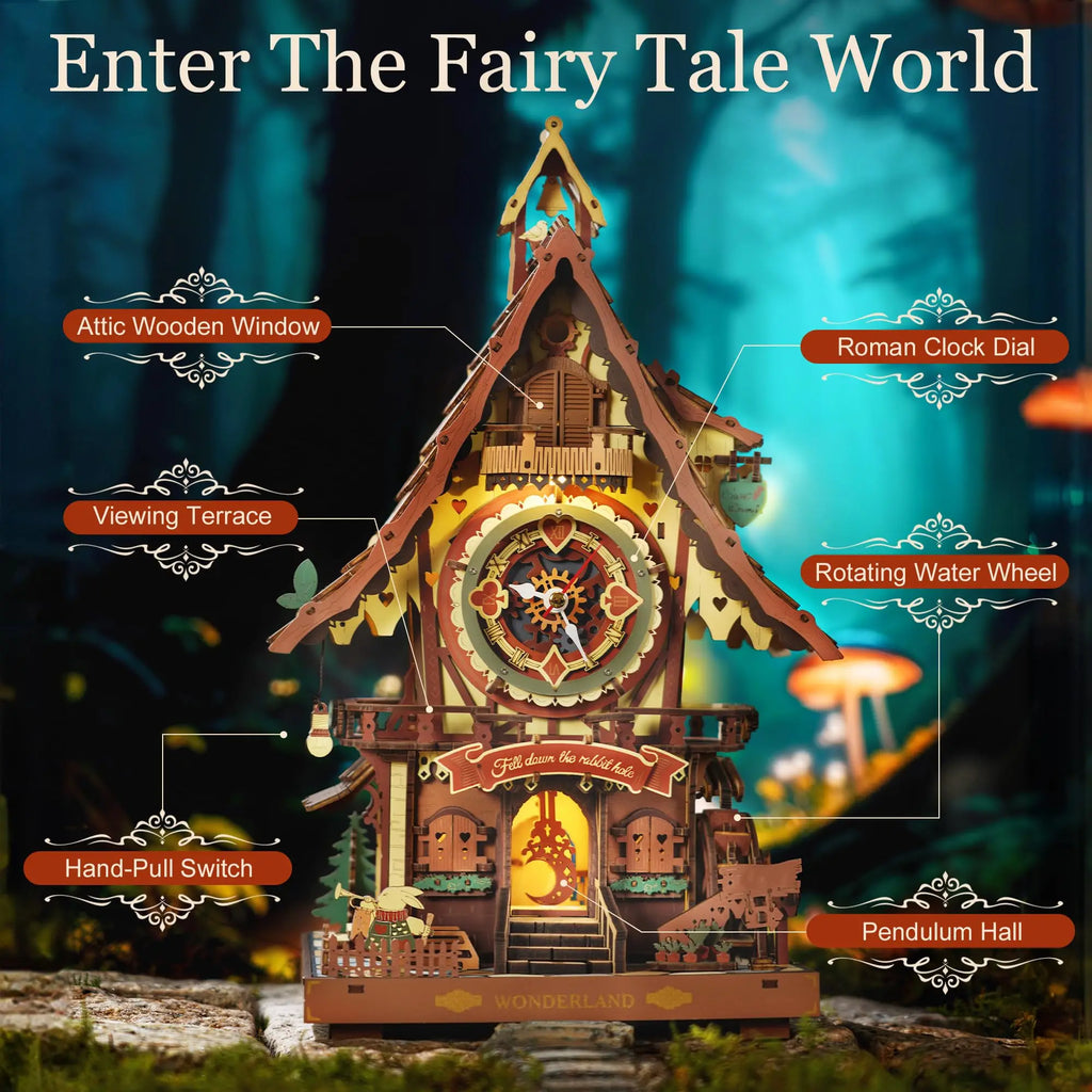 Robotime ROKR Cuckoo Clock Mechanical 3D Wooden Puzzle Christmas Cuckoo Clock Building Kit Holiday DIY Project for Teens Adults