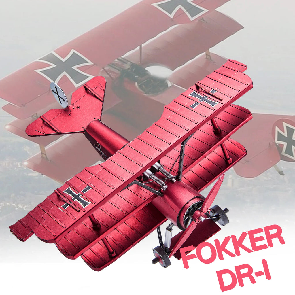 Piececool 3D Metal Puzzles Fokker Dr-1 Triplane Assembly Metal Model Kits for Teen DIY Jigsaw Building Blocks Creative Gifts