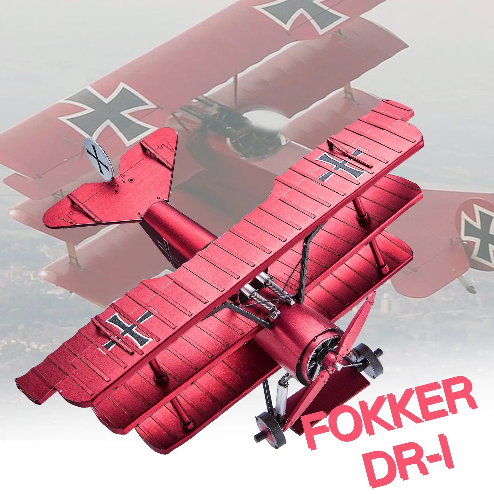 Piececool 3D Metal Puzzles Fokker Dr-1 Triplane Assembly Metal Model Kits for Teen DIY Jigsaw Building Blocks Creative Gifts
