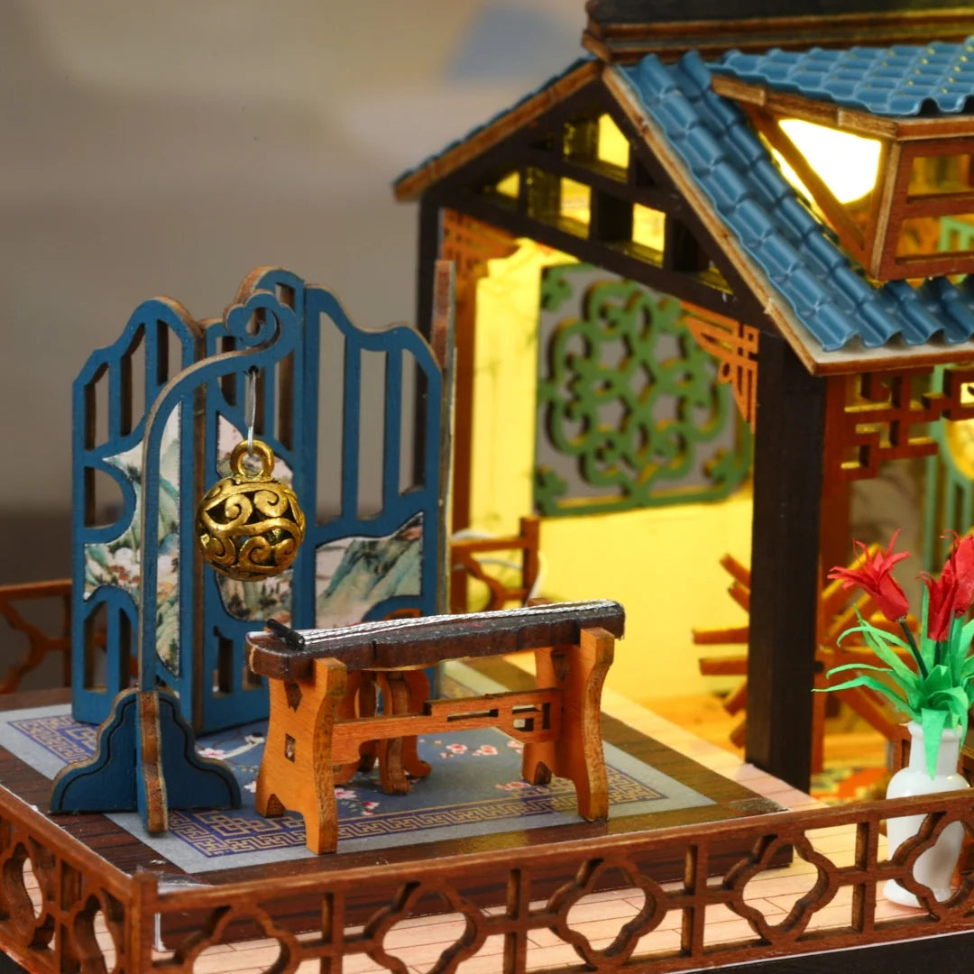 DIY Elegant Orchid Pavilion Miniature Kit - Handcrafted 3D Book Nook Model with Ancient Chinese Style, Creative Christmas Black