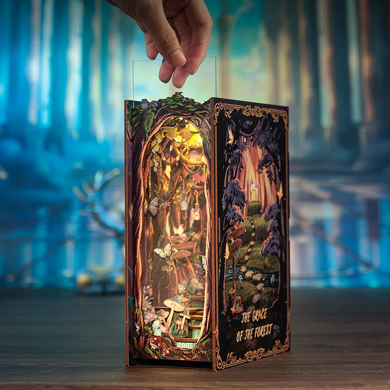 CUTEBEE DIY Book Nook Kit Miniature Doll House With LED Light 3D Puzzle Model Building Wooden Booknook Toy Adults Birthday Gifts