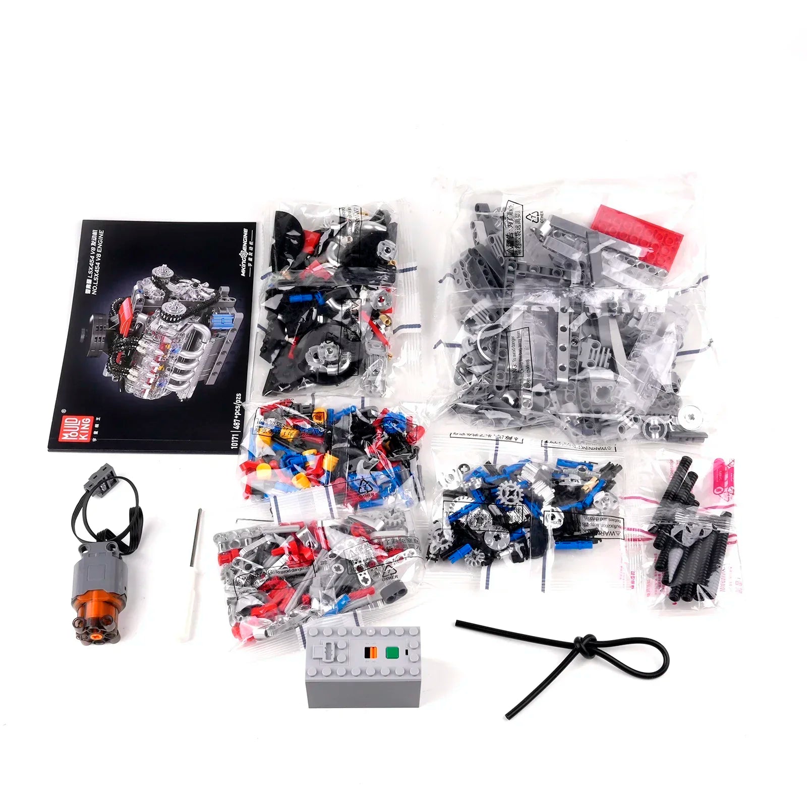 Mould King 10171 V8 Engine Model Bricks Kit - 497pcs Motorized Electrically Drive Building Blocks with L Motor & Power Functions