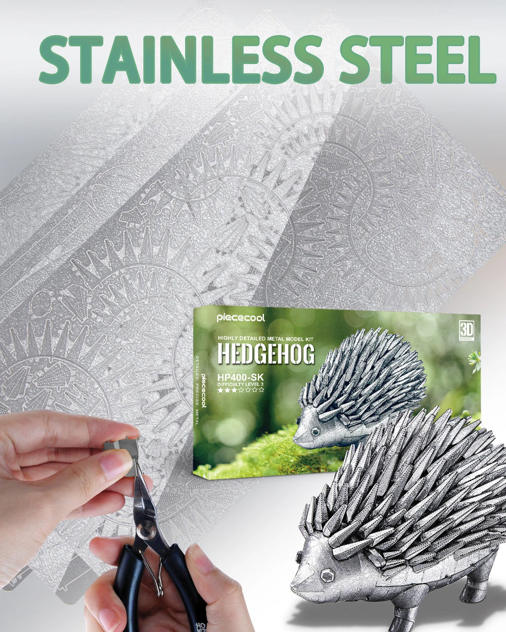 Piececool 3D Metal Model Kits Hedgehog 3D Metal Puzzles Jigsaw DIY Kits Creative Crafts for Brain Teaser