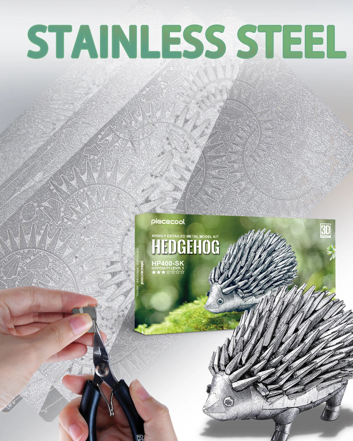 Piececool 3D Metal Model Kits Hedgehog 3D Metal Puzzles Jigsaw DIY Kits Creative Crafts for Brain Teaser