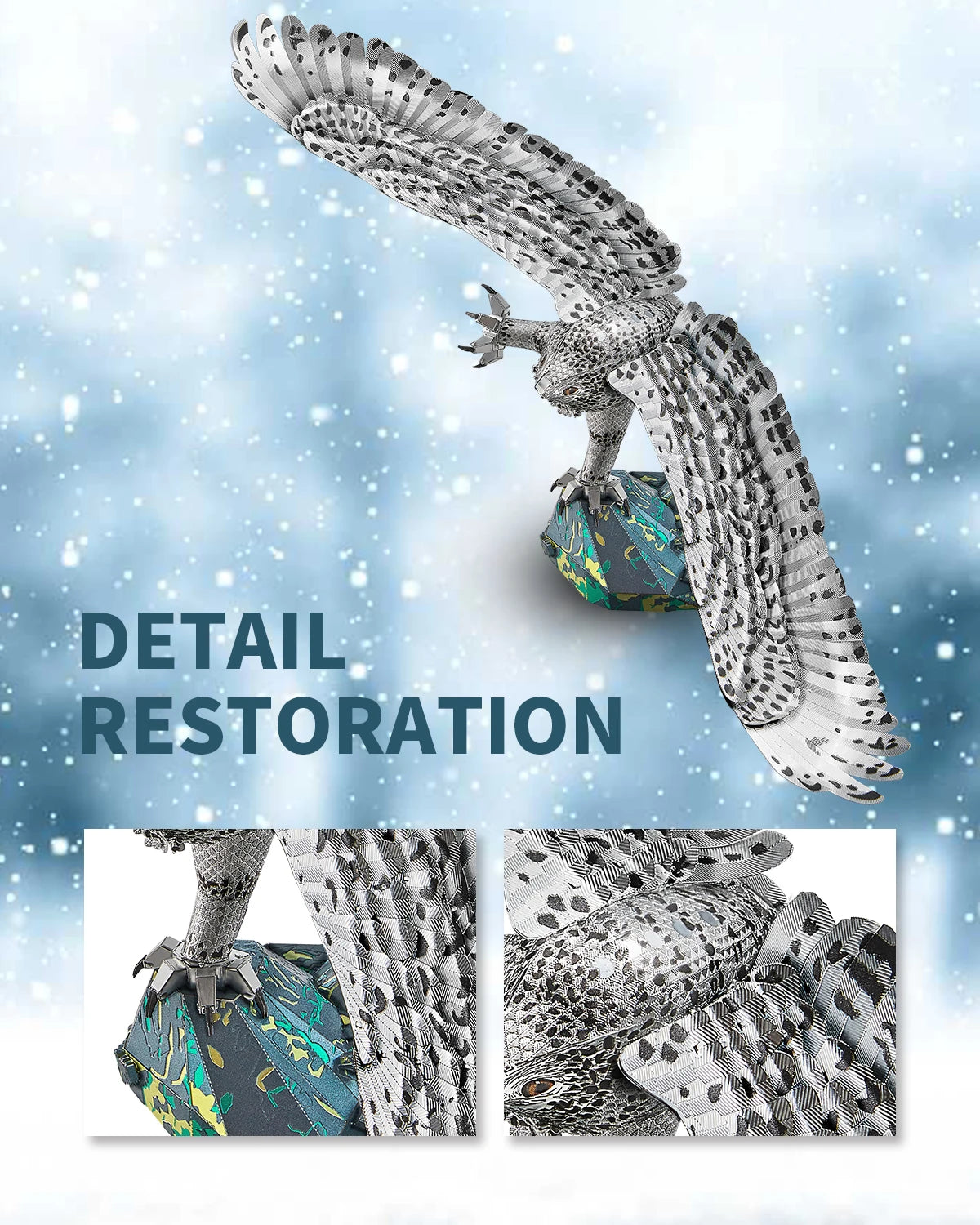 Piececool 3D Metal Puzzles Snowy Owl Jigsaw DIY Kit for Adult Assembly Set for Home Collection