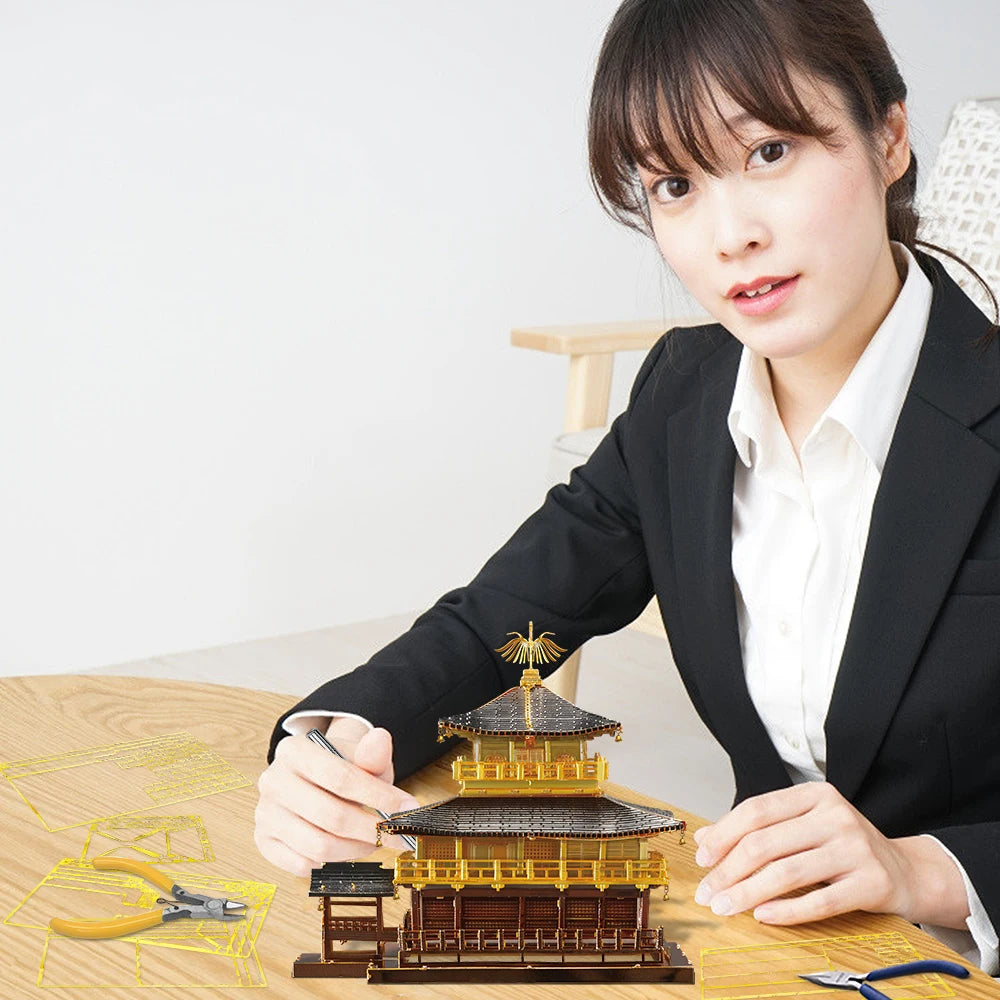 Piececool 3D Metal Puzzles Golden Pavilion Assembly Model Kits Famous Janpan Architecture Jigsaw Toy DIY Set Christmas Gifts