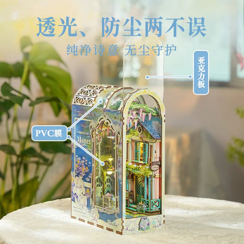 Tonecheer Monet Giverny Garden DIY Book Nook Bookend Diorama Model Kit 3D Wooden Puzzle Dollhouse Decoration Birthday Toys Gifts