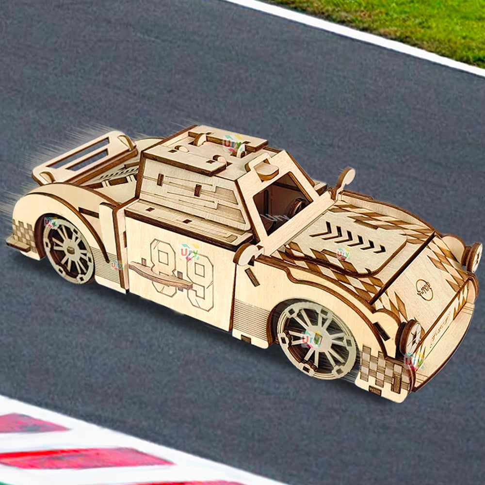 Ury 3D Wooden Puzzle Truck Sports Car Off-Road Unloading Movable Retro Vehicle Assembly Model DIY Decoration Gift for Kids