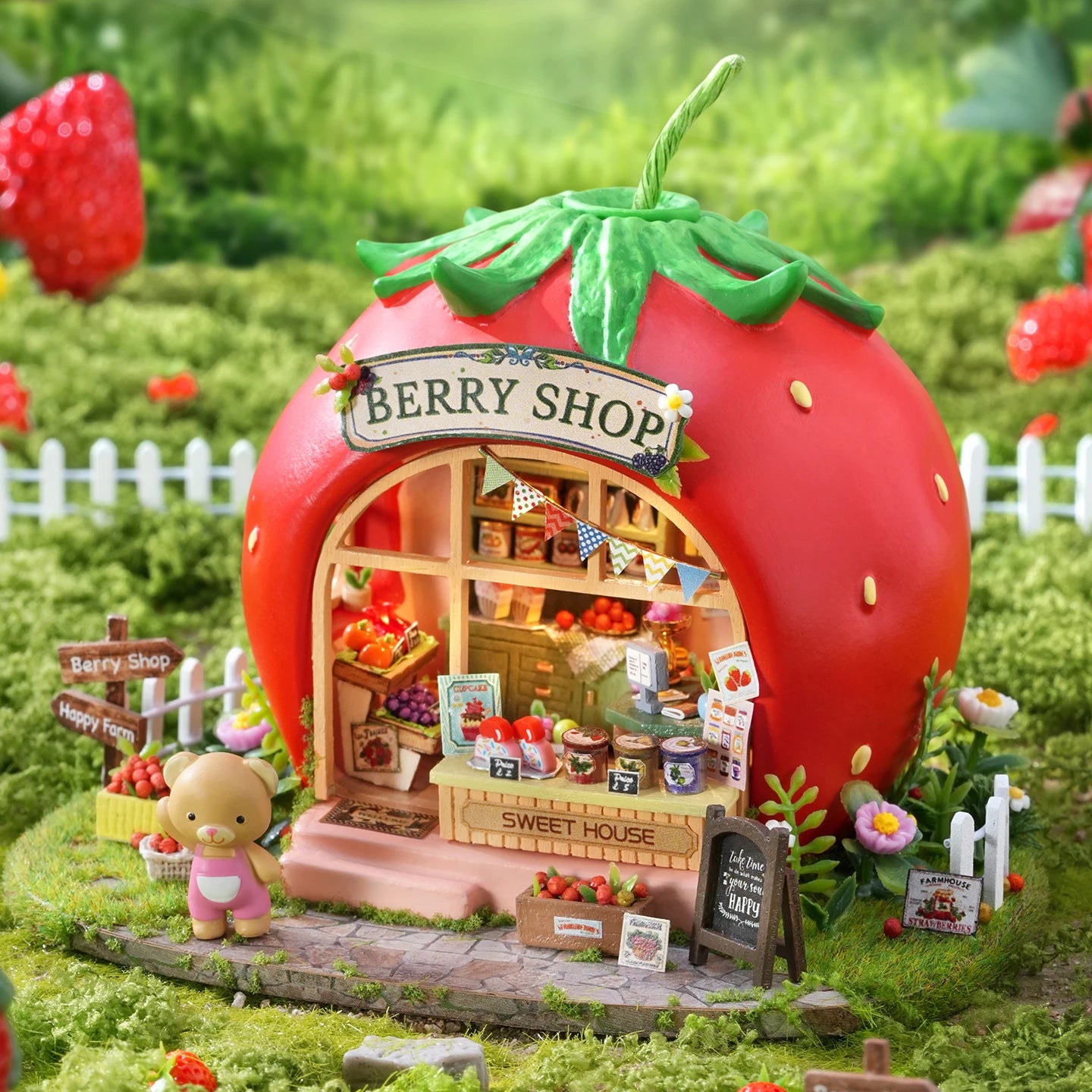 DIY Miniature Scene Fruit Town Bear Berry Shop Wooden Model House - Home Display Collectible Decor Creative Gift