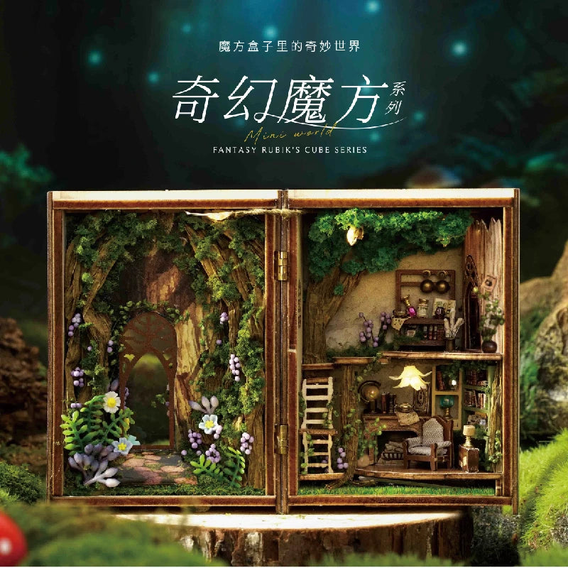 DIY Mini Magic Cube Book House –FOREST WONDERLA No-Cut 3D Puzzle Kit with Flip-Page Design,Christmas Gift & Decorative Book Nook