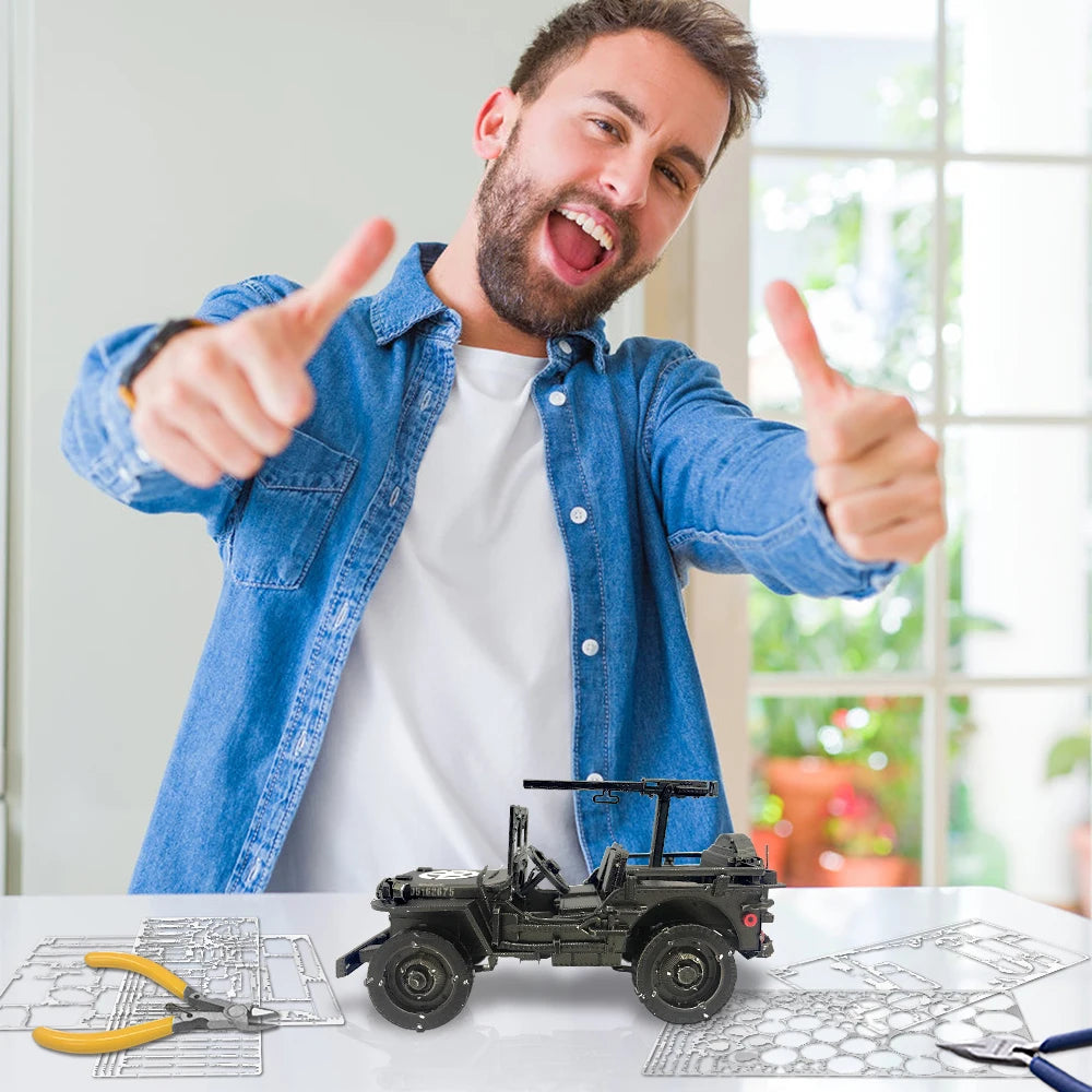 Piececool 3D Puzzles Metal Willys MB SUV Model Building Kits Creative Toys for Adult DIY Sets