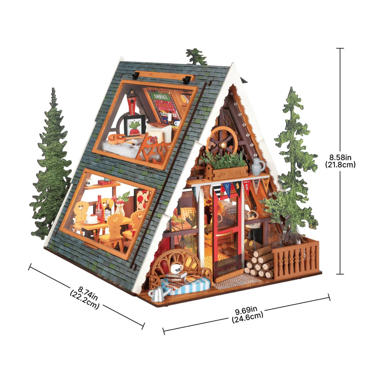 ROBOTIME Rolife A-Frame Cabin DIY Miniature House 3D Wooden Puzzle Therapeutic Home Decor Unique Valentine's Day Gift for Adults