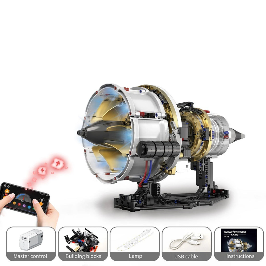 K96208 Aerospace Turbofan Engine Building Block Model Kit App Programming with Light Kit Brick Collection Ornaments Adult Gift
