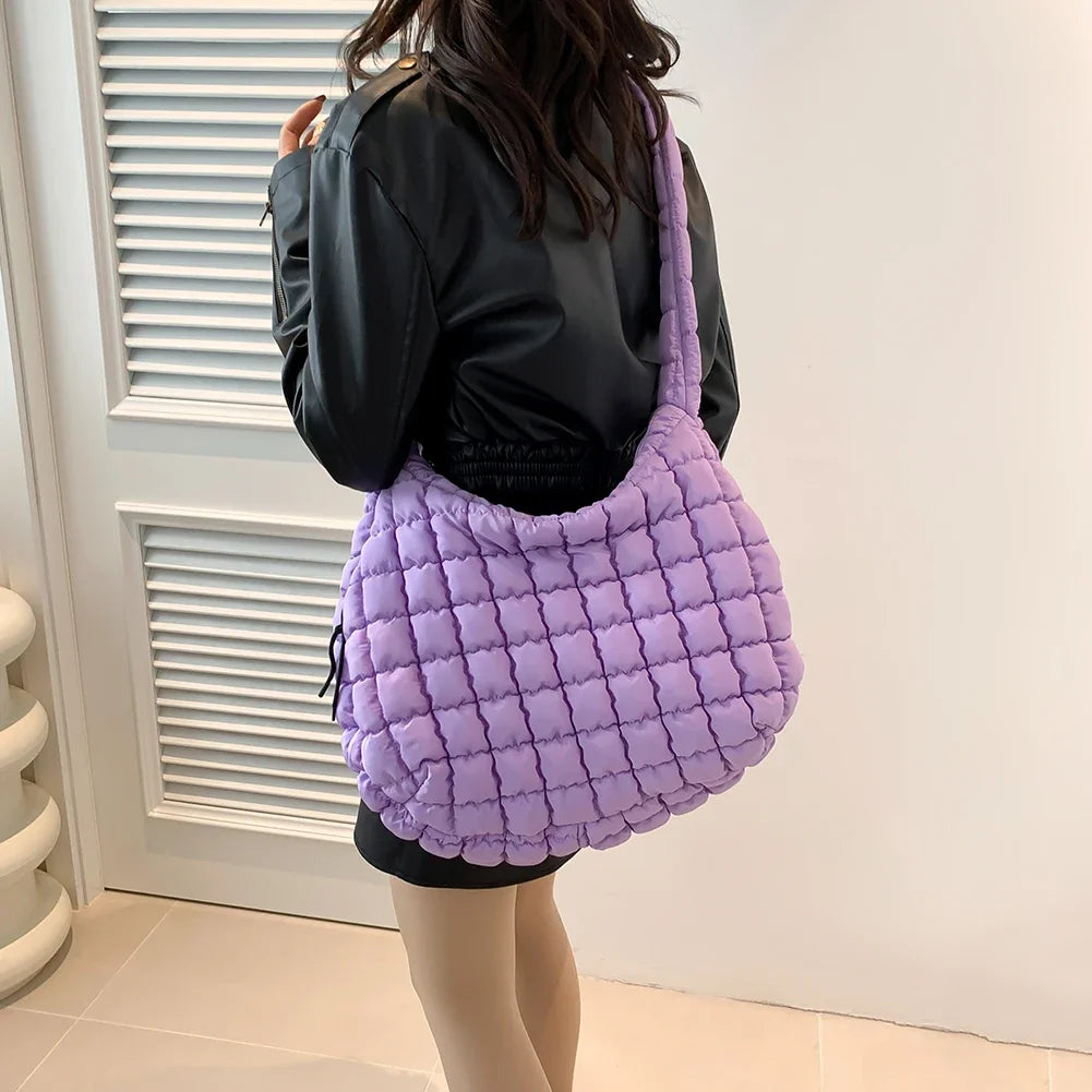 Quilted Bubbles Shoulder Bags Women Large Capacity Sling Bag Puffer Padded Fashion Satchel Bag Casual Solis Color Crossbody Bags