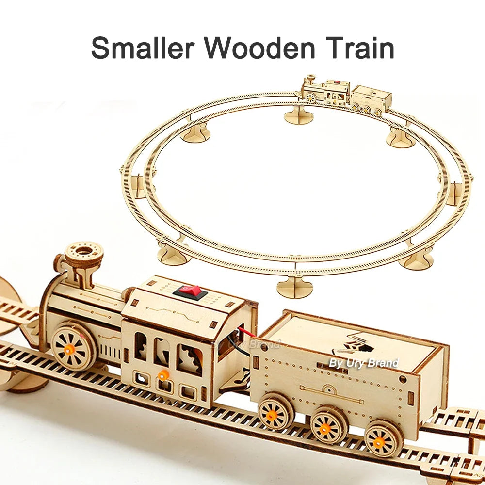 3D Puzzle Movable Steam Train With track Electric Assembly Toy Gift for Children Adult Wooden Model Building Block Kits