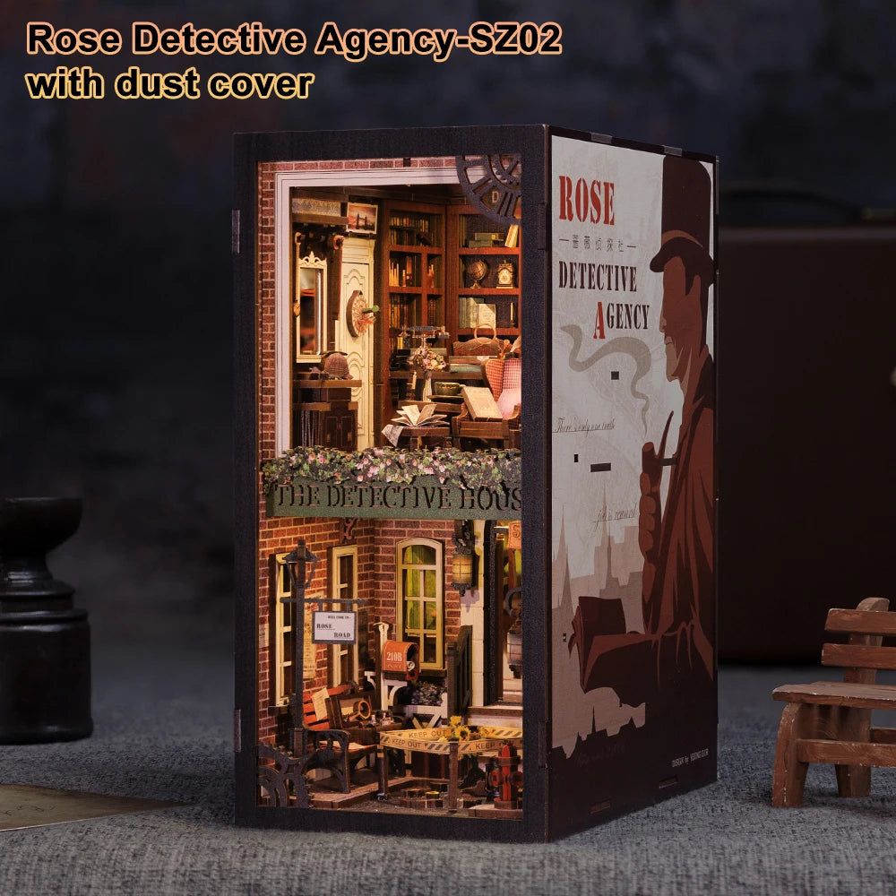 CUTEBEE DIY Gifts Ideas Book Nook Kit Crafts Wooden Doll House Touch Light Elven Paradise Diorama Bookshelf Insert Decor Model