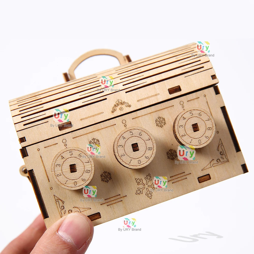 URY 3D Wooden Puzzle Storage Box Password Treasure Box Lockbox DIY Advanced Hand Assembly Decoration Gift for Kids Girls Adult