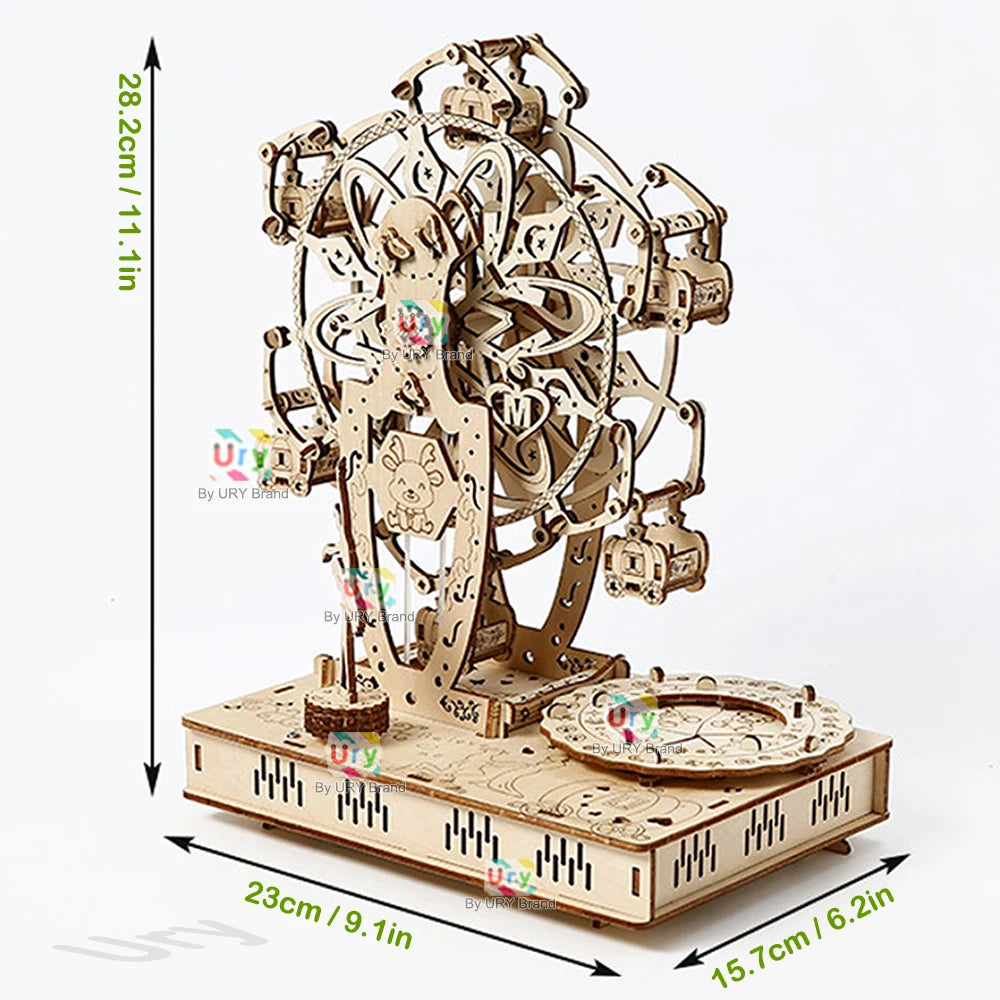 Rotatable DIY 3D Wooden Puzzles Dreamy Princess Ferris Wheel Music Octave Box Model Mechanical Kits Decor Toys Gifts for Kids