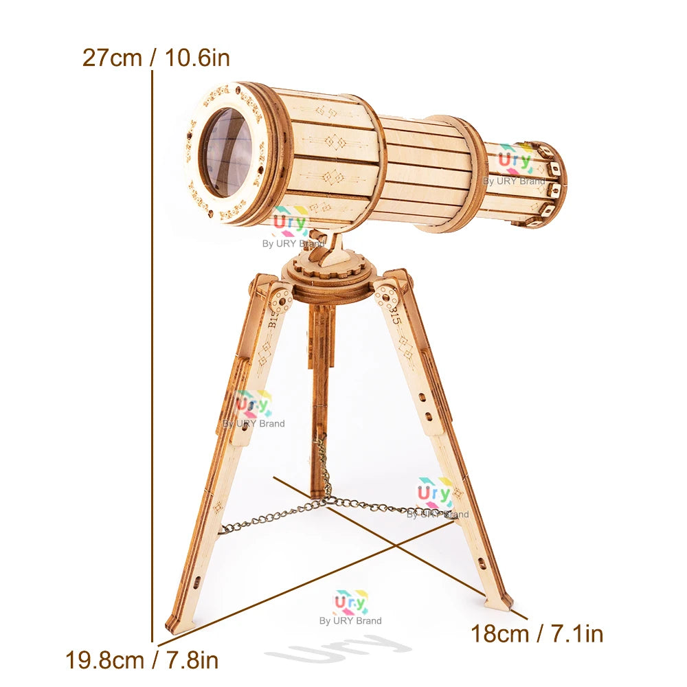 Ury 3D Wooden Puzzle Astronomical Telescope Model Mechanical Gear Kit Science Toy Hand Assembly Decoration Gift for Kid Adult