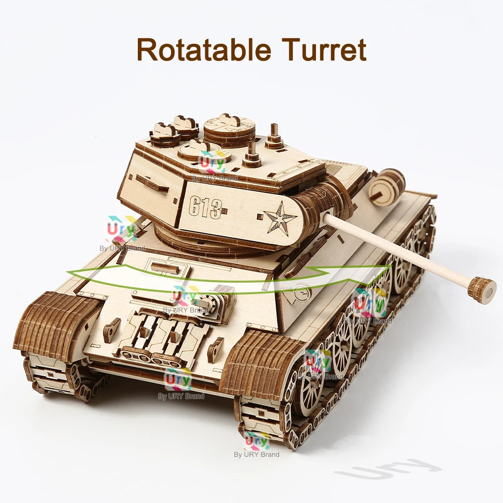 Ury 3D Wooden Puzzle WW2 Military Challenger Main Battle Tank MBT Assemble Model DIY Kits Toy Desk Decoration Gifts for Kids Boy