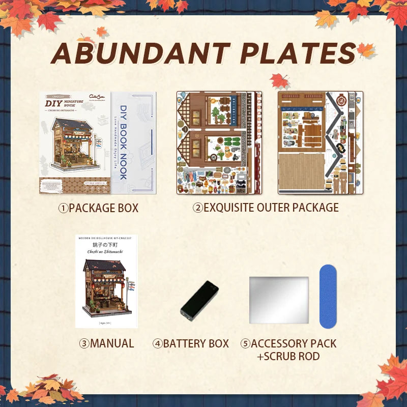 CUTEBEE Book Nook Miniature Building Kits Dollhouse DIY Wooden Mini Doll House for Party Birthday Gift Choshi no Shitamachi