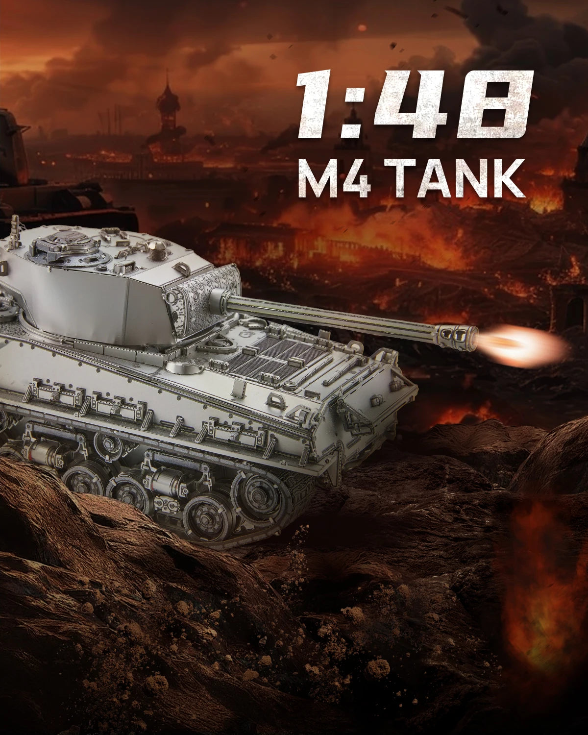 Piececool 3D Metal Puzzles M4 Sherman Medium Tank 3D Metal Model Kits for Adult Jigsaw DIY Set for Christmas Gifts
