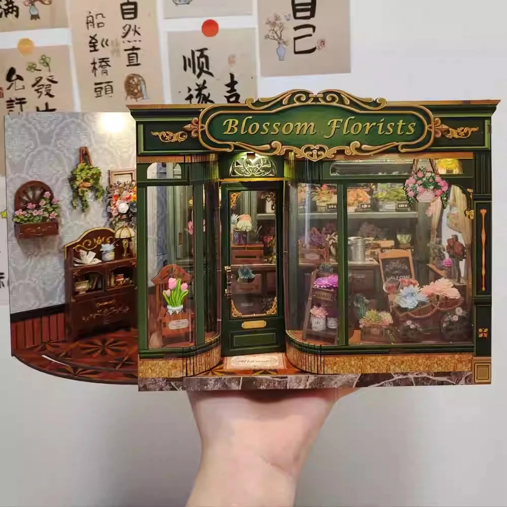 CUTEBEE Wooden Miniature House DIY Book Nook Kit 3D Magic Dollhouse Bookshelf Insert for Home Desk Decorative Display Gift Ideas