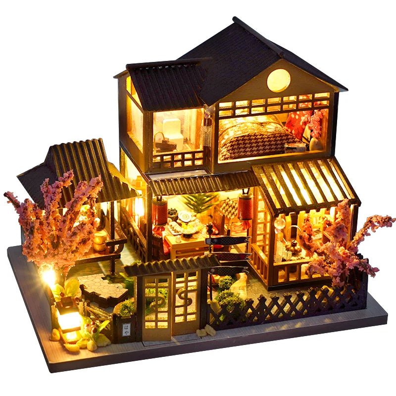 Cutebee DIY DollHouse Japanese Style Villa Kit Wooden Miniature Doll Houses for Children Birthday Gift