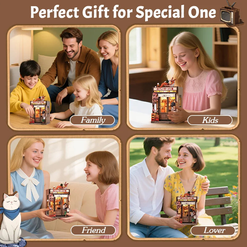 CUTEBEE Book Nook Kit DIY Music Box Wooden Doll House with Touch Light Miniature Model for Amazing Gifts Oishii Kyoto