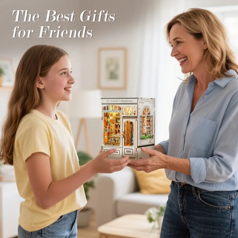 CUTEBEE DIY Book Nook Kit Wooden Bookstore Dollhouse with Light Miniature House Model for Bookshelf Creative Christmas Gift Idea