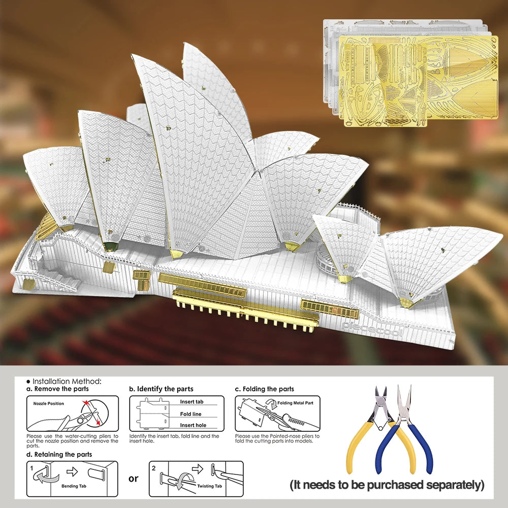 Piececool 3D Metal Model Kits The Sydney Opera House 3D Puzzles Building Kit DIY Jigsaw DIY for Home Collection Best Gifts