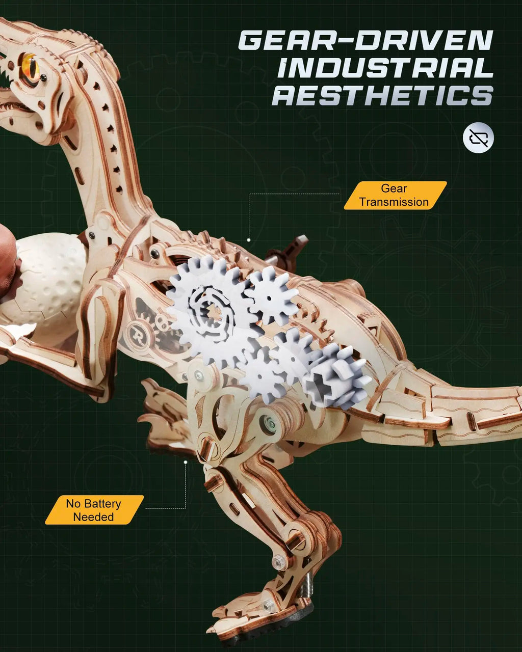 Robotime Rokr Velociraptor Mechanical 3D Wooden Puzzle Dynamic gears Creative Relaxing Gift for Craft lover Kids Adults