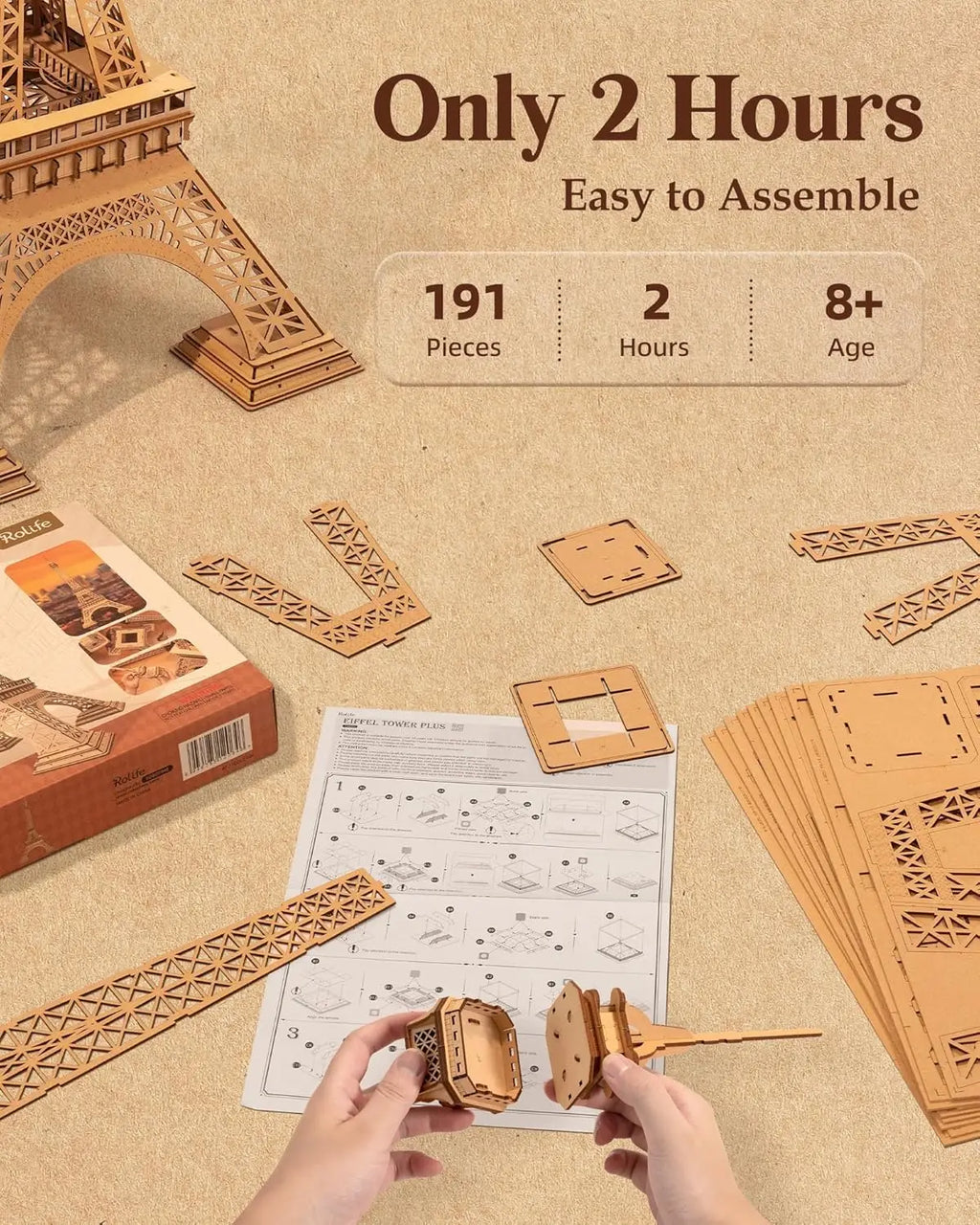 Robotime DIY 3D Wooden Puzzles Large Eiffel Tower Set-Model Building Sets Paris as Room Decor Birthday for Women and Men