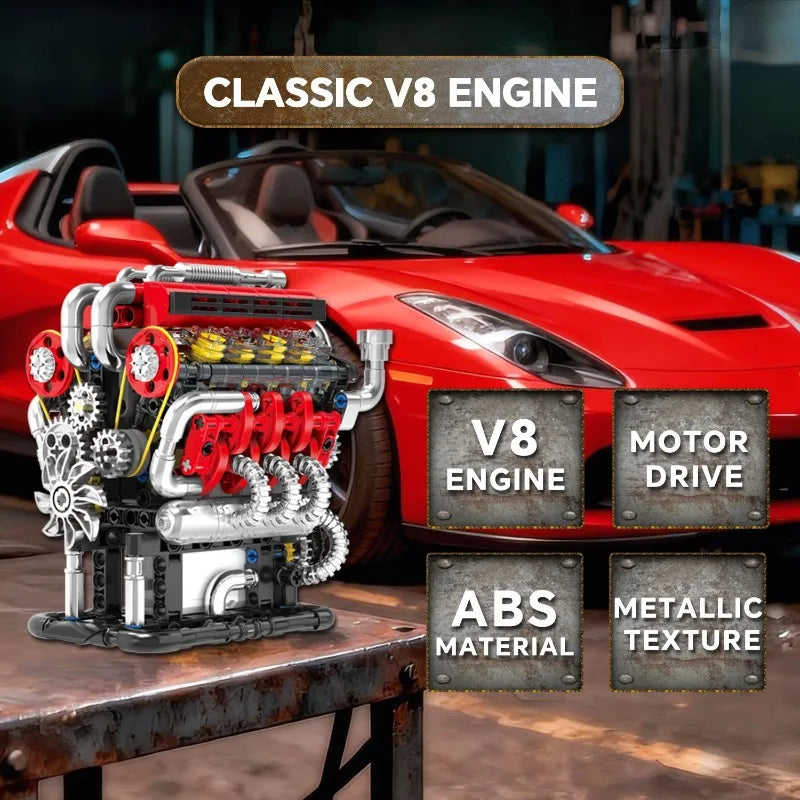 FE Japanese V8 Engine Building Block Model Kit 500+ Bricks Classic Car Engine Electric USB Charging Version Adult Holiday Gift