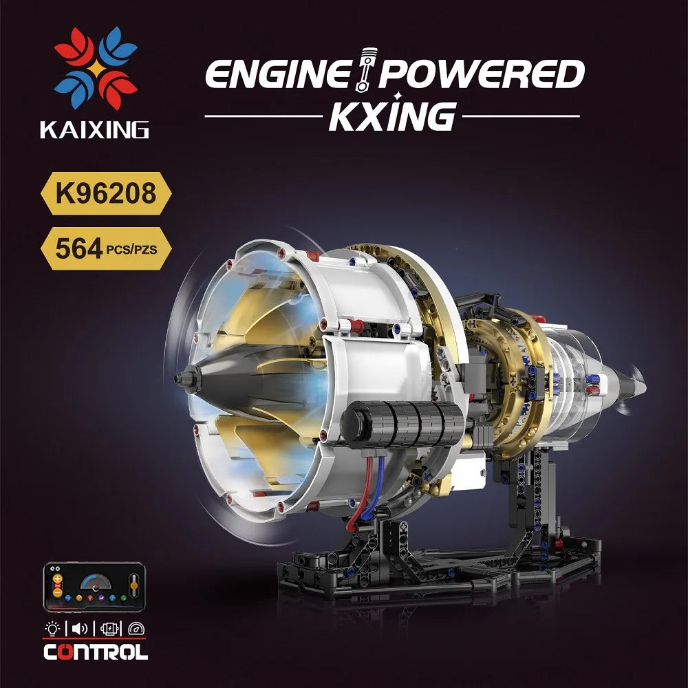 K96208 Aerospace Turbofan Engine Building Block Model Kit App Programming with Light Kit Brick Collection Ornaments Adult Gift