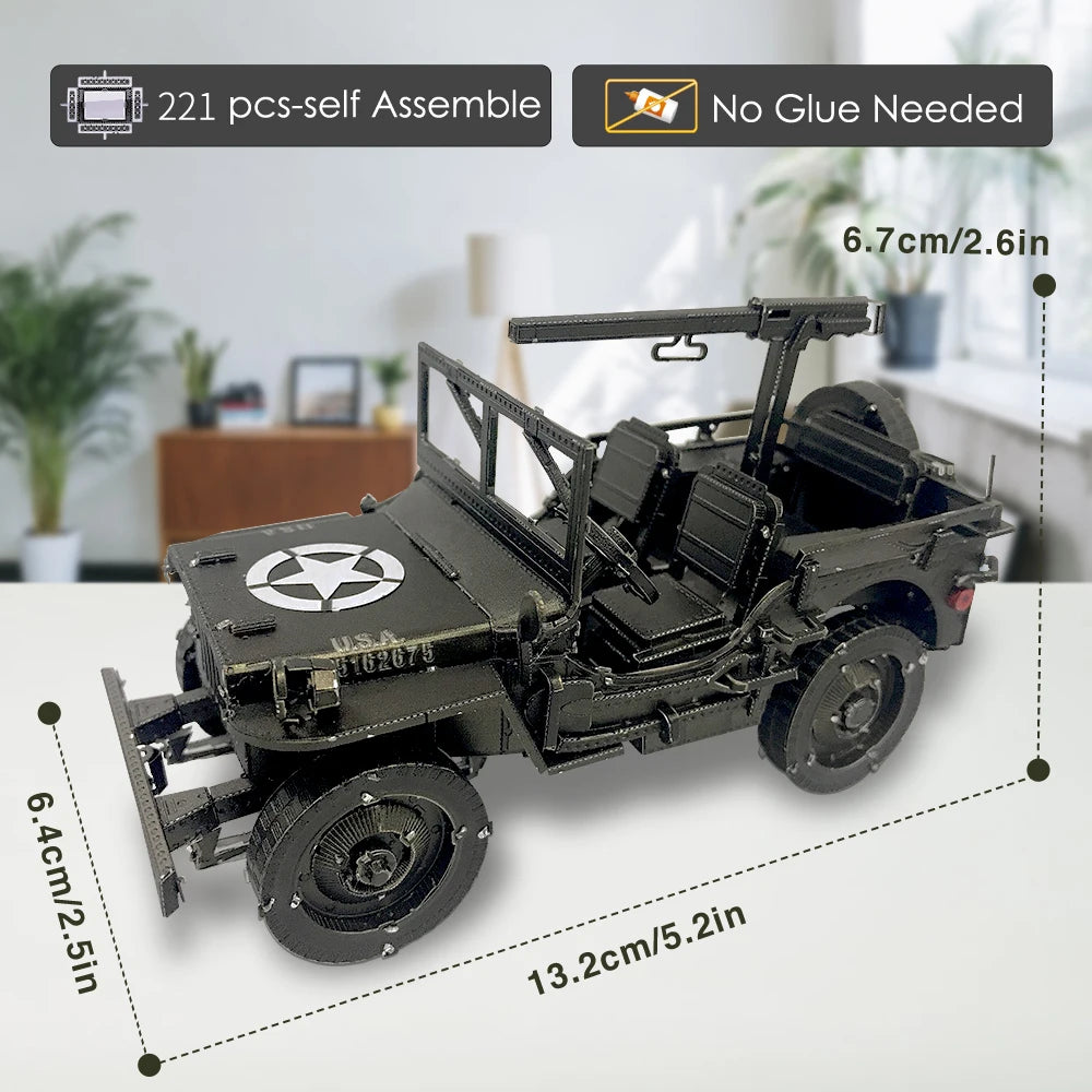 Piececool 3D Puzzles Metal Willys MB SUV Model Building Kits Creative Toys for Adult DIY Sets