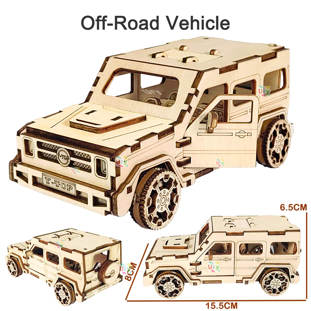 Ury 3D Wooden Puzzle Truck Sports Car Off-Road Unloading Movable Retro Vehicle Assembly Model DIY Decoration Gift for Kids