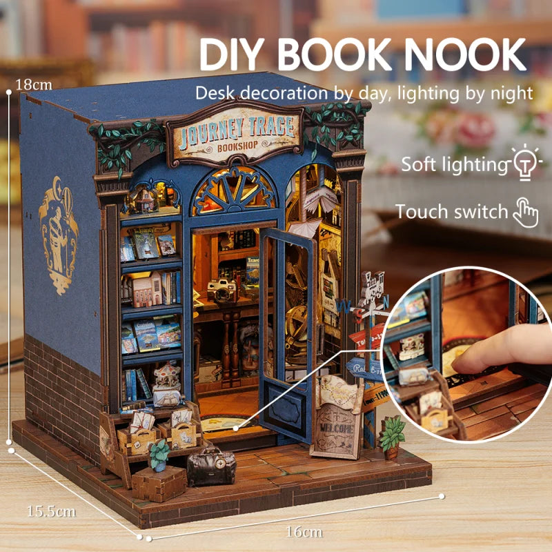 CUTEBEE Book Nook Kit Diy Miniature House Decoration Wooden Book Shelf Insert Model with Light 3D Puzzle Building For Child Toys