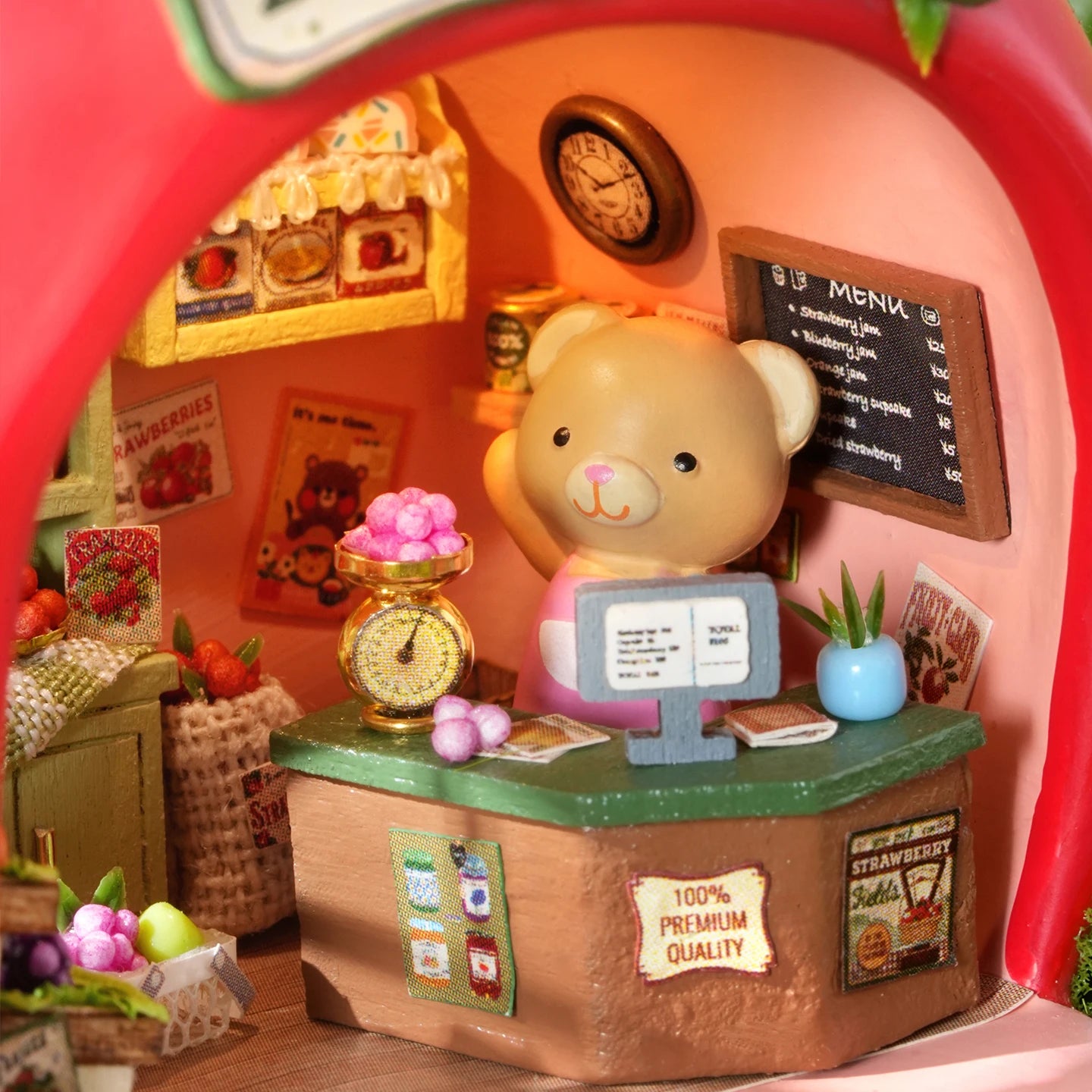 DIY Miniature Scene Fruit Town Bear Berry Shop Wooden Model House - Home Display Collectible Decor Creative Gift