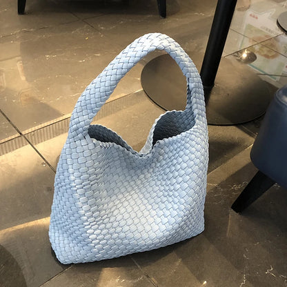 2025 Fashion Soft Hobo Weave Shoulder Handbag With Insert Organizer Woven Vegan Leather Top-handle Tote All-Match Underarm Bag