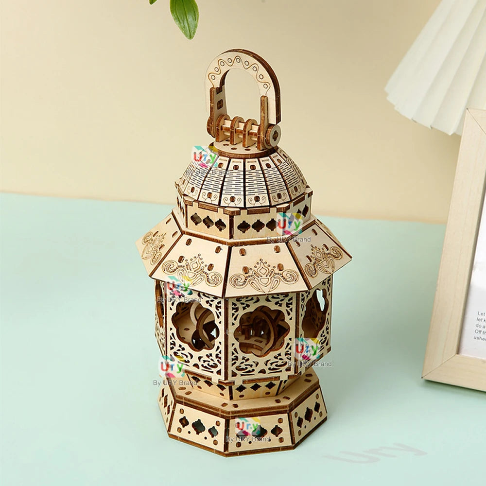 URY 3D Wooden Puzzle Hand Lantern Vintage Light Bedside Lamp Model Assembly Building Kits Desk Decoration Gifts for Teens Adults