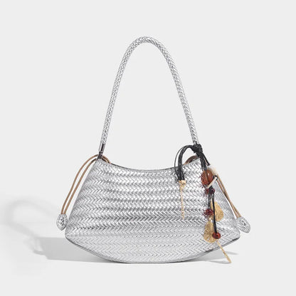 Handmade Weave PU Drawstring Tote Bags For Women Luxury Designer Handbags Purse 2025 New Vintage With Inner Pocket Shoulder