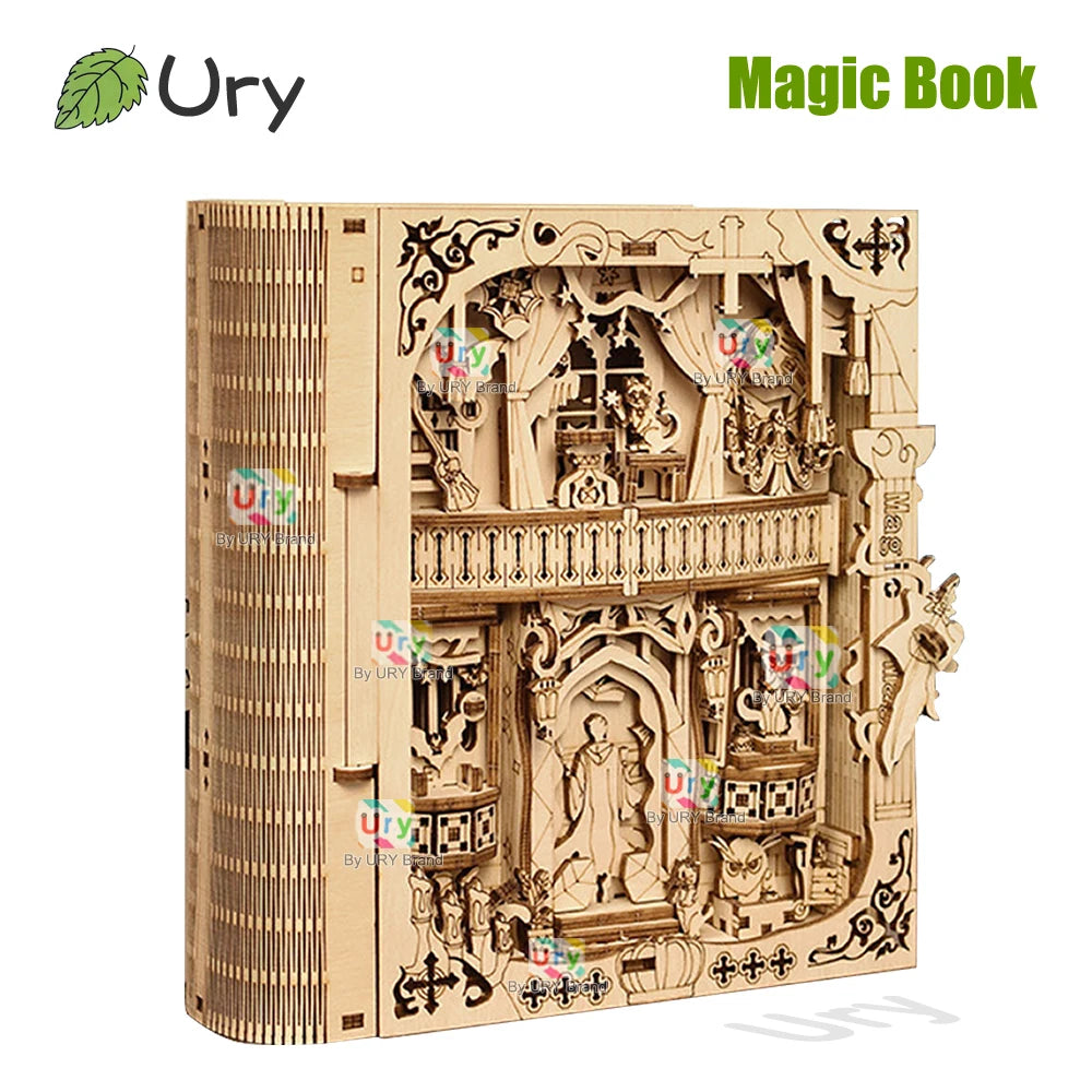 Ury 3D Wooden Puzzle Movie Serie Magic Book Box Spellbook Magician Cat Owl Messenger Model DIY Toy Decoration Gift for Kid Adult