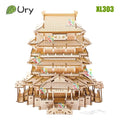 Ury 3D Wooden House Chinese Traditional Puzzle with Light Building DIY Model Game Assembly Desktop Toy Gift for Children Adult