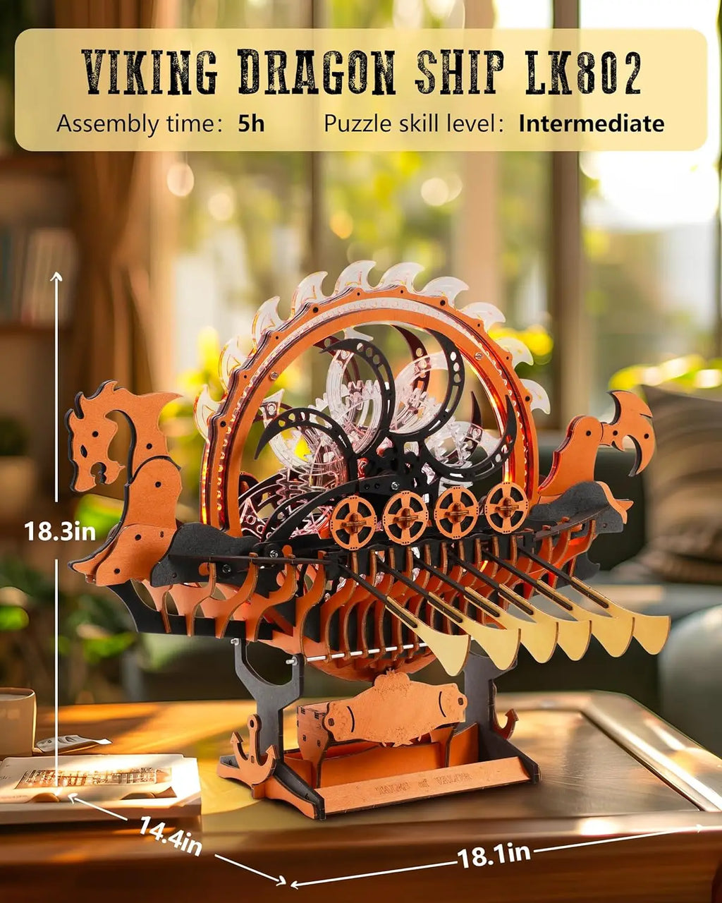 Robotime Viking Dragon Ship Mechanical Wooden Puzzles 229 Pieces Crafts Hobby Building Kit Birthday Anniversary For Adult